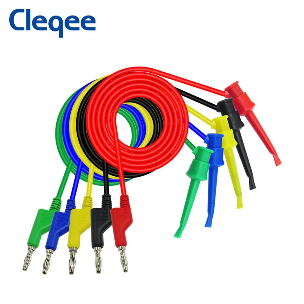 Cleqee 5 шт. тестовый крючок зажим 4 мм Штабелируемый Банановый штекер Тестовый