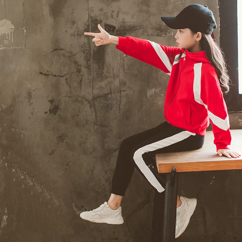 Girls Autumn Clothing Set 2019 Spring Korean Children's Sports Suit Male Kids Spliced Sweatshirt + Pants 2 Pcs Tracksuit A907 | Детская