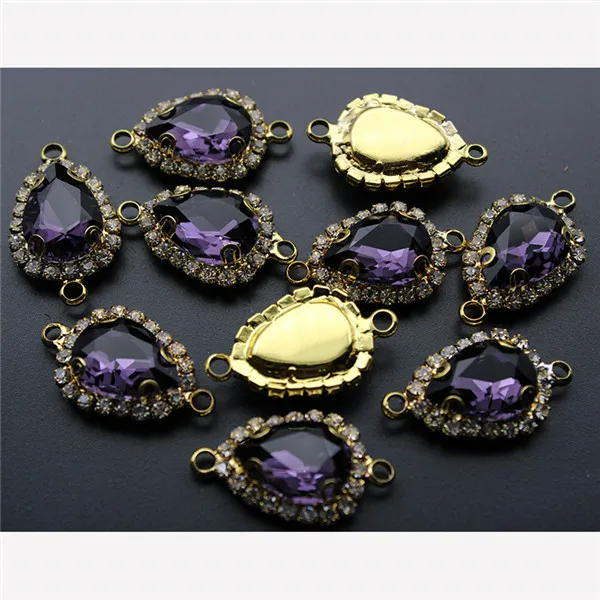 dark purple 10 шт., стразы с двойным отверстием, хрустальные серьги, стеклянный Шарм, соединитель, застежка, подвеска, изготовление ювелирных изделий для ожерелья, браслета, сделай сам - Цвет: dark purple