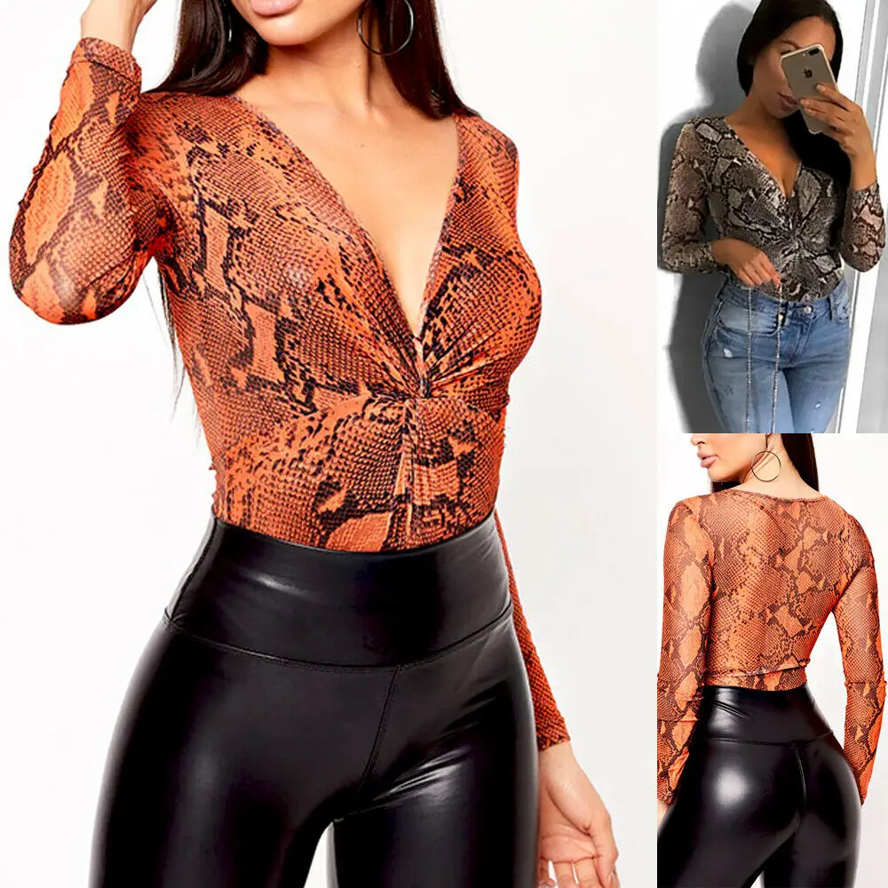 Женское боди с длинным рукавом и глубоким V образным вырезом|Комбинезоны| |