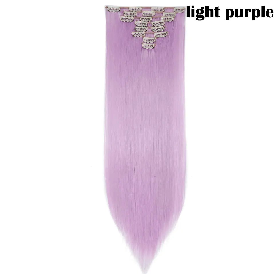light purple SNOILITE 8 шт./компл. 26 дюймов 18 зажимы длинные прямые волосы на заколках для наращивания из искусственных волос заколки для волос для женщин, черный парик, заколки, заколки для волос - Цвет: light purple