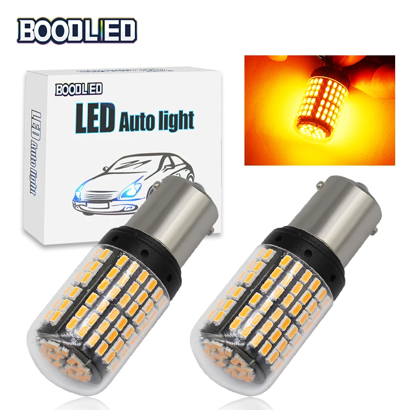 

2pcs 1156 BA15S P21W LED 3014 SMD 144 LED Bulbs For Auto Car Turn Signal Brakeup Reverse Lights No Hyper Flash Amber Yellow Lamp