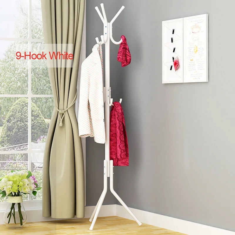 9-Hook White Железная вешалка для одежды, вешалка для шляп, стойка для гостиной, спальни, витрина, легкая сборка, креативная современная домашняя мебель - Цвет: 9-Hook White