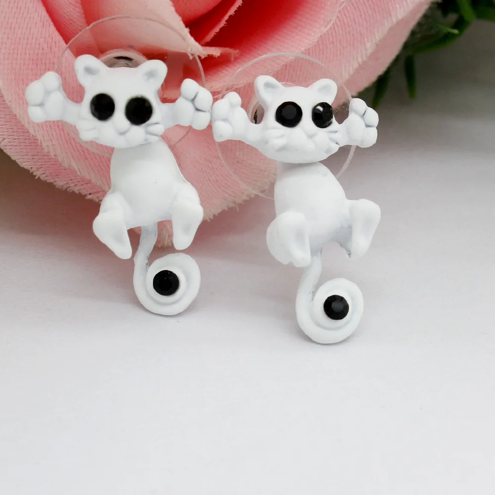 white Креативное милое модное животное, мультяшная кошка, серьги, аксессуары, 6 цветов, дизайнерское украшение - Окраска металла: white