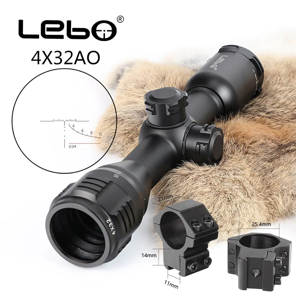 with Dovetail Rings LEBO 4x32 AO тактический оптический прицел стекло гравированная сетка компактный прицел для охоты прицел - Цвет: with Dovetail Rings