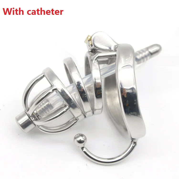  Dormant Lock Design Short Male Stainless Steel Cock Cage Penis Ring W Silicone Catheter Chastity Device BDSM Sex Toy C275 | Красота и