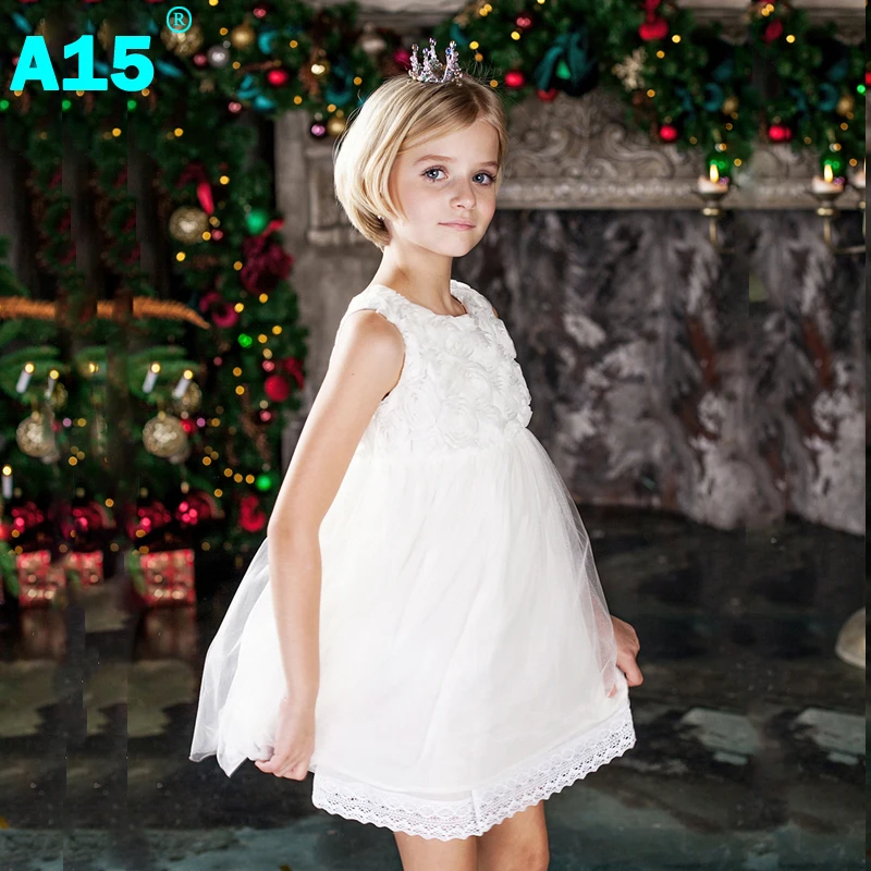 A15 Baby Girls Dress Princess Birthday Party White Flower Summer 2017 Kids for Age 2 3 6 8 Year | Детская одежда и обувь