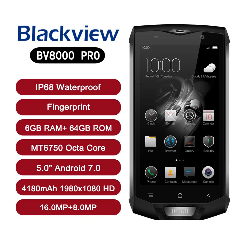 Blackview BV8000 Pro 5 0 дюйма FHD IP68 Водонепроницаемый телефон MTK6757 Octa Core Android 7 6 ГБ