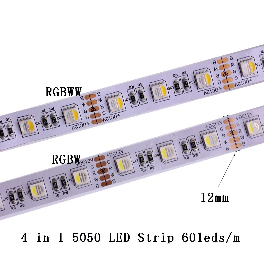4 in 1 12mm PCB Светодиодные ленты 5 м 2835 5730 5050 5054 RGB CCT RGBCCT RGBW/RGBWW теплый белый 60/120/240/480 светодиодный 4in1 12V 24V ленты светильник полосы Гибкие - Испускаемый цвет: 4 in 1 12mm PCB