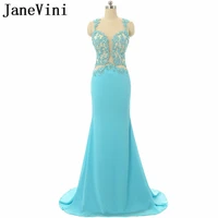janevini mermaid long bridesmaid dresses with appliques sequined sexy illusion backless chiffon sweep train wedding guest dress