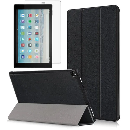 Black with film Для Amazon Kindle Fire HD10 HD 10 10," Ультратонкий чехол-книжка с кожаной подставкой для планшета 10,1 дюймов защитный чехол - Цвет: Black with film