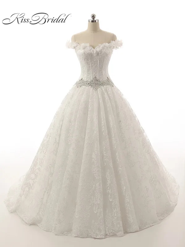 

New Princess Wedding Dresses 2017 off shoulder Sleeveless Ball Gown Lace Applique Beaded Bride Gowns Vestido de noiva Casamento
