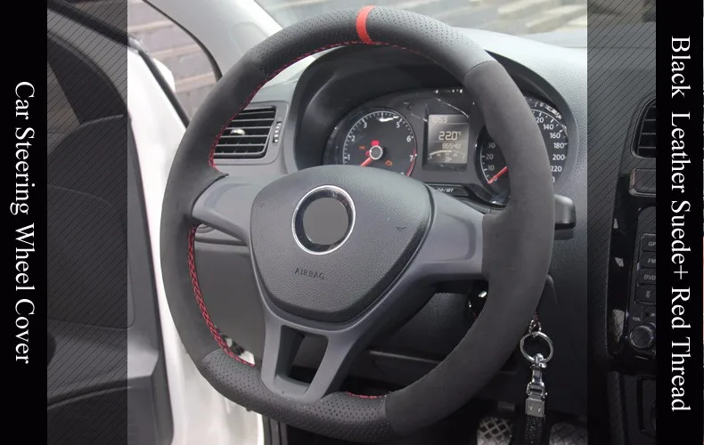 LQTENLEO черный из натуральной кожи замши DIY чехол рулевого колеса автомобиля для Volkswagen VW Golf 7 Mk7 Polo Jetta Passat B8 Tiguan