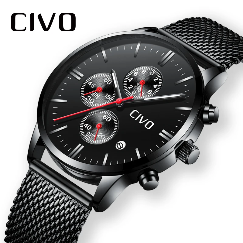 CIVO мужские часы водонепроницаемые Chronogra Аналоговые кварцевые наручные деловые