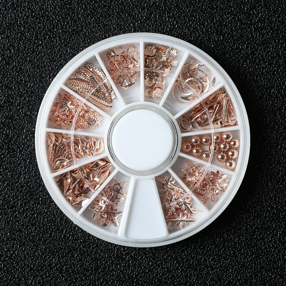1 коробка R Золотые 3D украшения для ногтей заклепки металлические мульти шпильки
