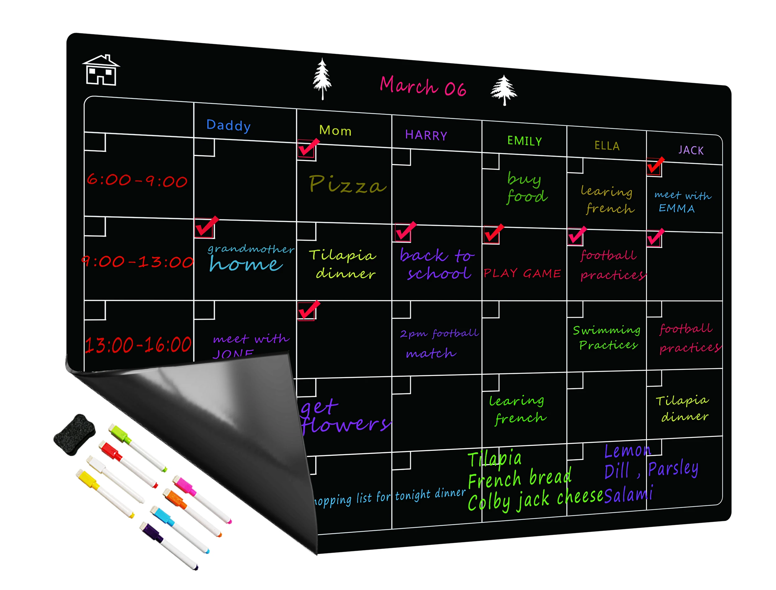 Free 8 Pen Magnetic Whiteboard Dry Erase Calendar Board Monthly Refrigerator Calendar Fridge Magnetic Whiteboard Chalkboard