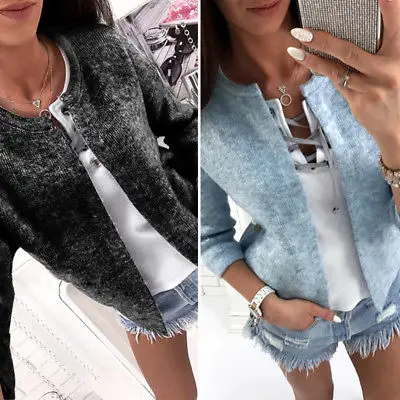 Женский Повседневный Кардиган с длинным рукавом однотонный вязаный кардиган