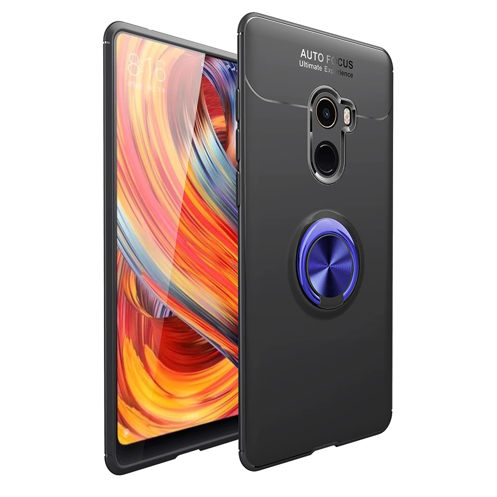 Black-Blue Брелок держатель чехол для телефона для Xiaomi mi Mix 2 2S A2 красный mi Note 6 Pro 5 Pro F1 Магнитная автомобильная подставка мягкий силиконовый матовый чехол - Цвет: Black-Blue