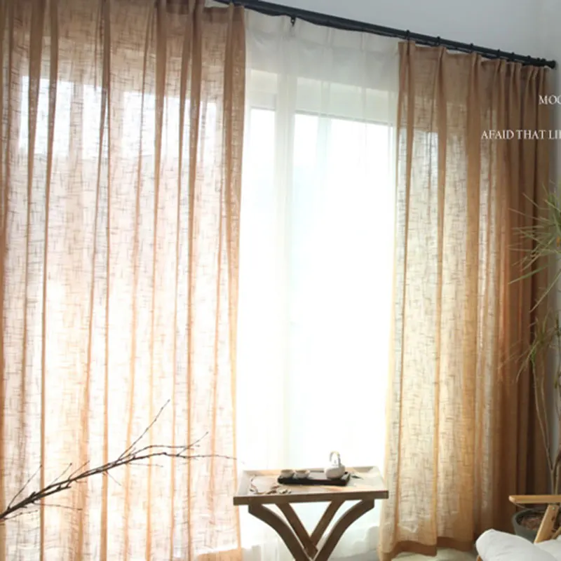 light brown Японские тюлевые шторы ENHAO для гостиной, спальни, кухни, тюлевые оконные шторы из вуали, сплошные оконные шторы, драпированная дверь - Цвет: light brown