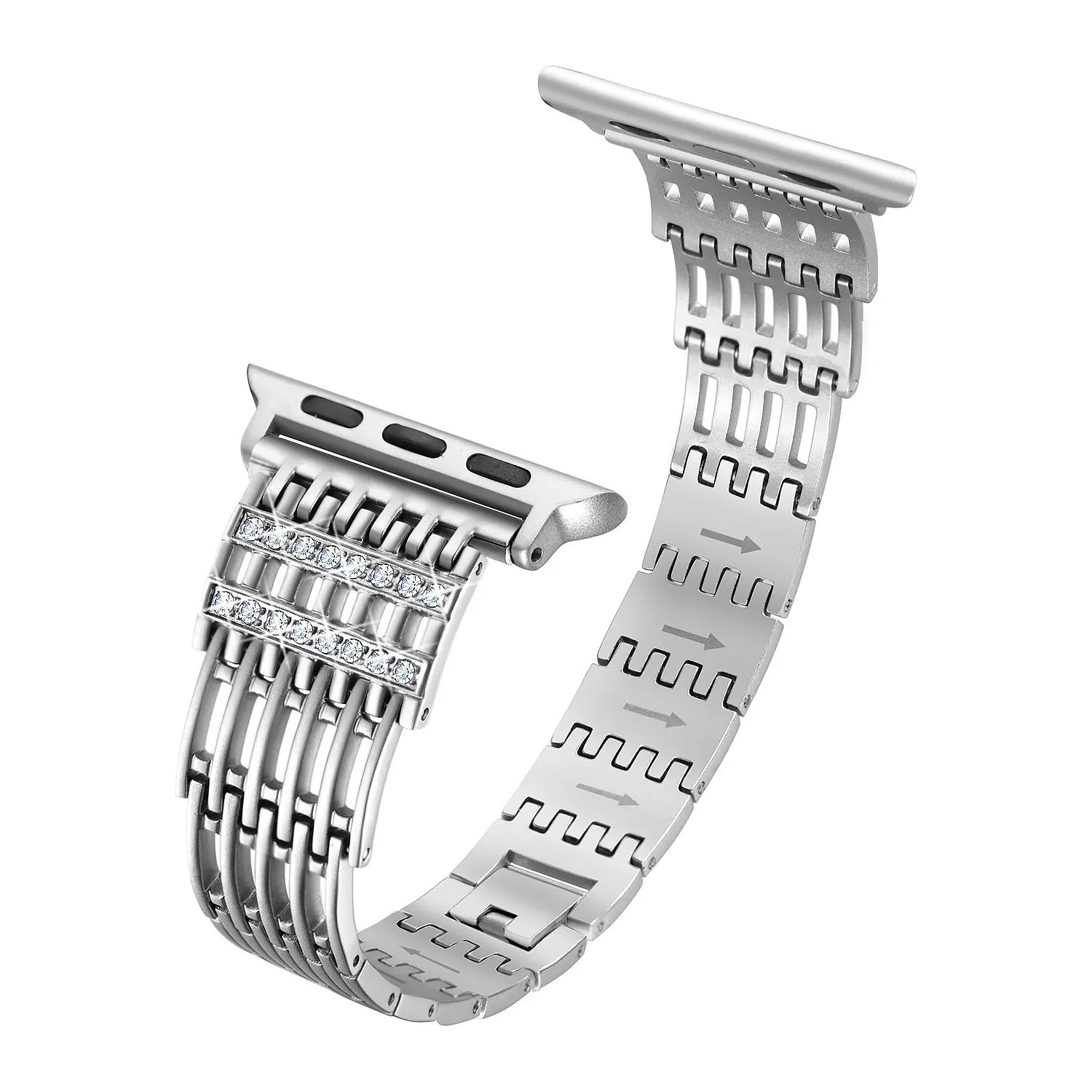 silver Алмазный ремешок из нержавеющей стали для Apple Watch band 38 мм/42 мм/40 мм/44 мм браслет женский браслет iWatch band Series 5 4 3 2 1 - Цвет ремешка: silver