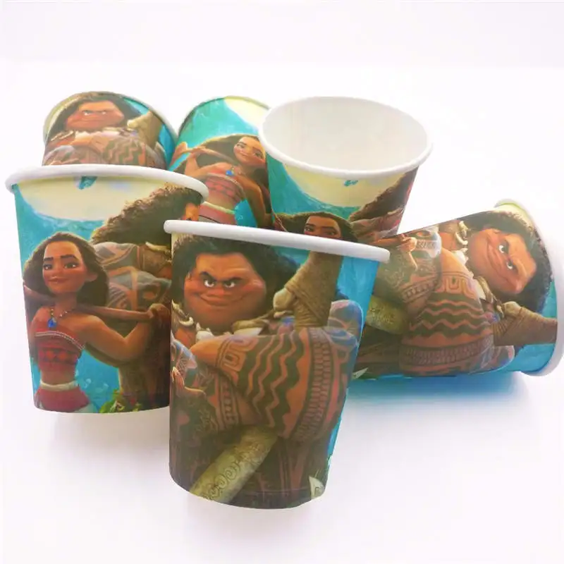 cups 10pcs Моана День Рождения украшения, товары для вечеринки дети Disaposable посуда тарелки чашки колпачок баннер подарки на праздник девочка baby shower - Цвет: cups 10pcs