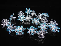 100 pcs new movies girl jelweled blue cryatsl color snowflake girl twists spins hair pins for party prom wedding s 6