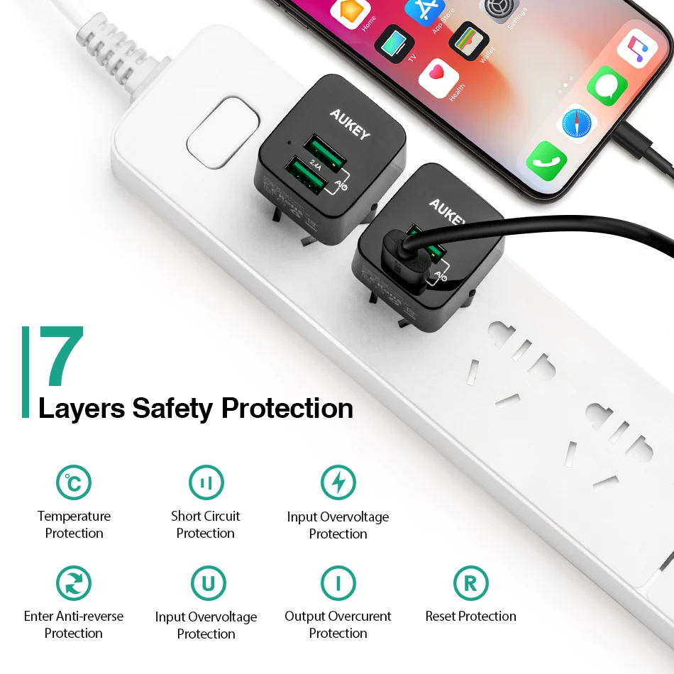 AUKEY USB зарядное устройство Ultra Mini 2.4A Dual Wall Быстрая зарядка для мобильного телефона