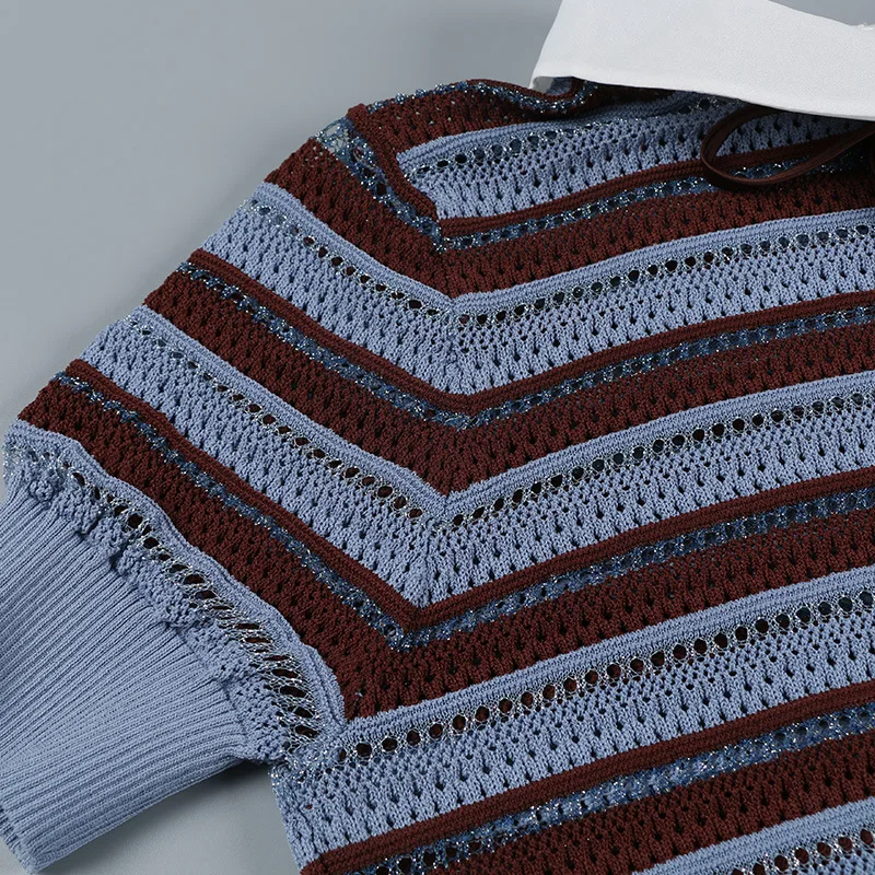 GRUIICEEN 2019 spring summer short sleeve slim sweater striped pattern knitted pullovers top with bow tie GY2018752 | Женская одежда