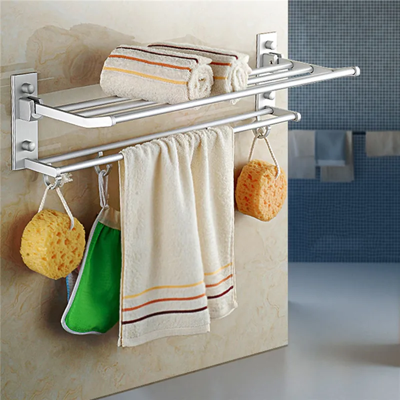 

New Bathroom Towel Rack Hanging Bar Multifunctional Bathroom Hardware Towel Bar Fordable 60CM Wall Mounted Bathroom Products