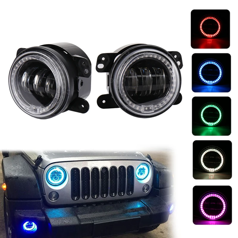 KaTur 4 дюйма 60 Вт светодиодный противотуманный фонарь с RGB Halo для Jeep Wrangler JK JKU TJ LJ Edition
