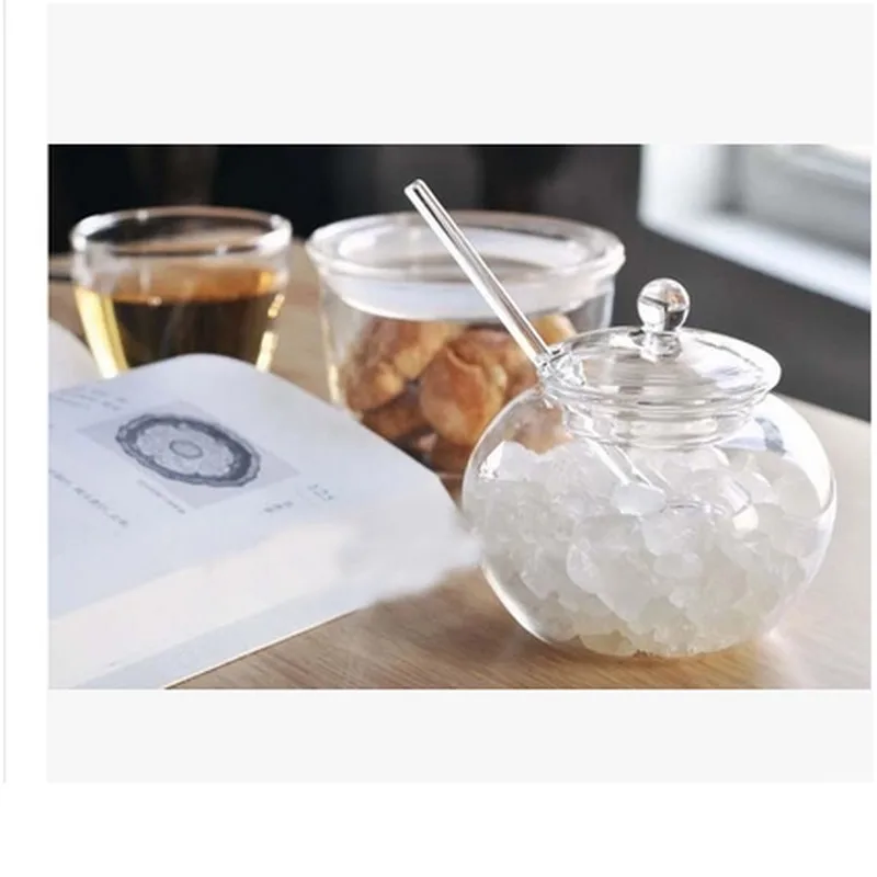 2017 модный набор стеклянных сахарниц с крышкой и ложкой контейнер для хранения