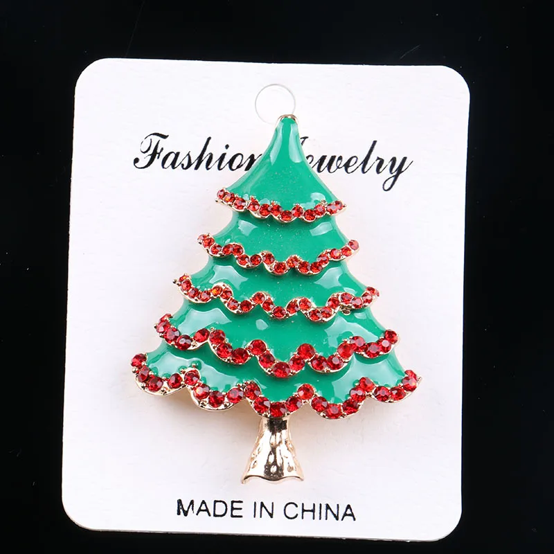 Зеленая эмалированная Рождественская елка броши милая Брошь со стразами булавки