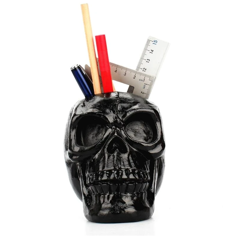 Black Skull Statue Jewelry Stationery Holder Makeup Storage Container Box Office Home Decoration | Канцтовары для офиса и дома