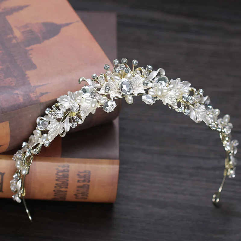 Bride Wedding Tiara Headdress Handmade Crystal Pearl Crowns Tiaras Headpieces Princess Hair Accessories Bridal Hairband | Украшения и