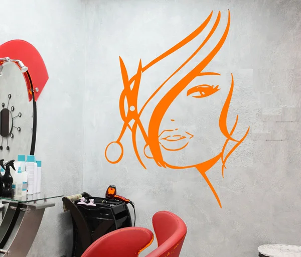 orange Наклейка на стену, красота, сексуальные волосы, Парикмахерская, салон красоты, стилист, парикмахер, Виниловая наклейка для гостиной, настенная наклейка, фрески A126 - Цвет: orange