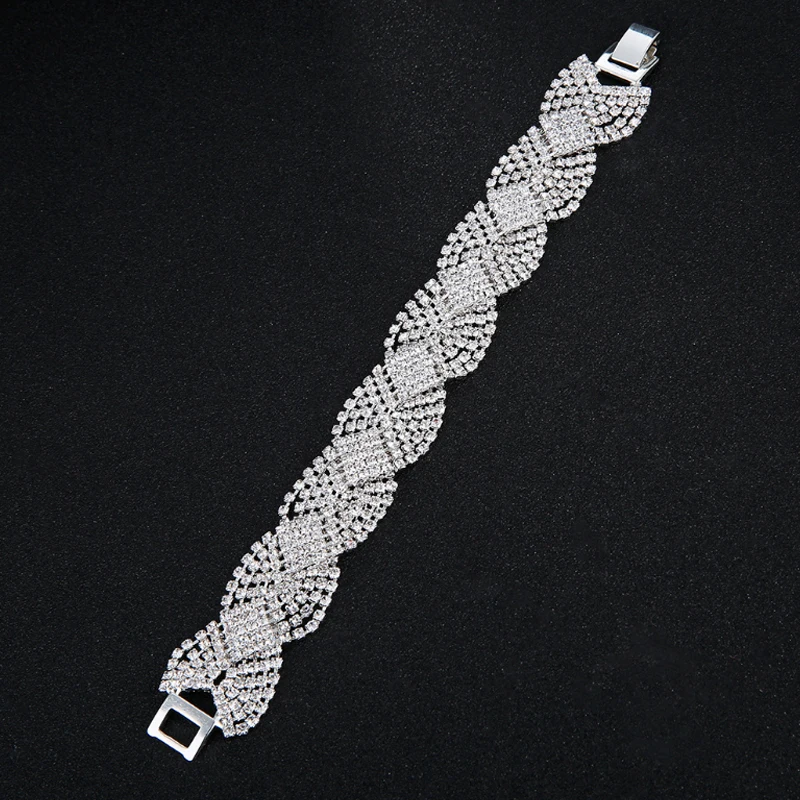 Silver Rose Gold Shiny Crystal Rhinestone Charm Bracelet &amp Bangle For Women Party Prom Dress Accessories Wedding Bridal Jewelry |