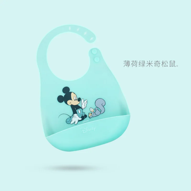 Disney Силикагель Водонепроницаемый милые детские нагрудники Микки Минни Отрыжка Ткань Мультфильм Регулируемый ребенок еды нагрудник детские нагрудники - Цвет: Зеленый