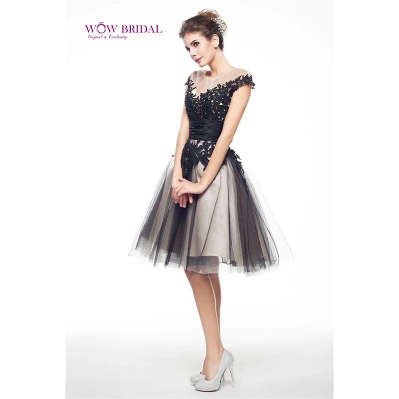 Wowbridal Black A Line V Neck Appliques Homecoming Dress Short Party | Свадьбы и торжества
