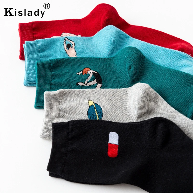 Осенне зимние модные женские носки яркого цвета в стиле Харадзюку японский стиль