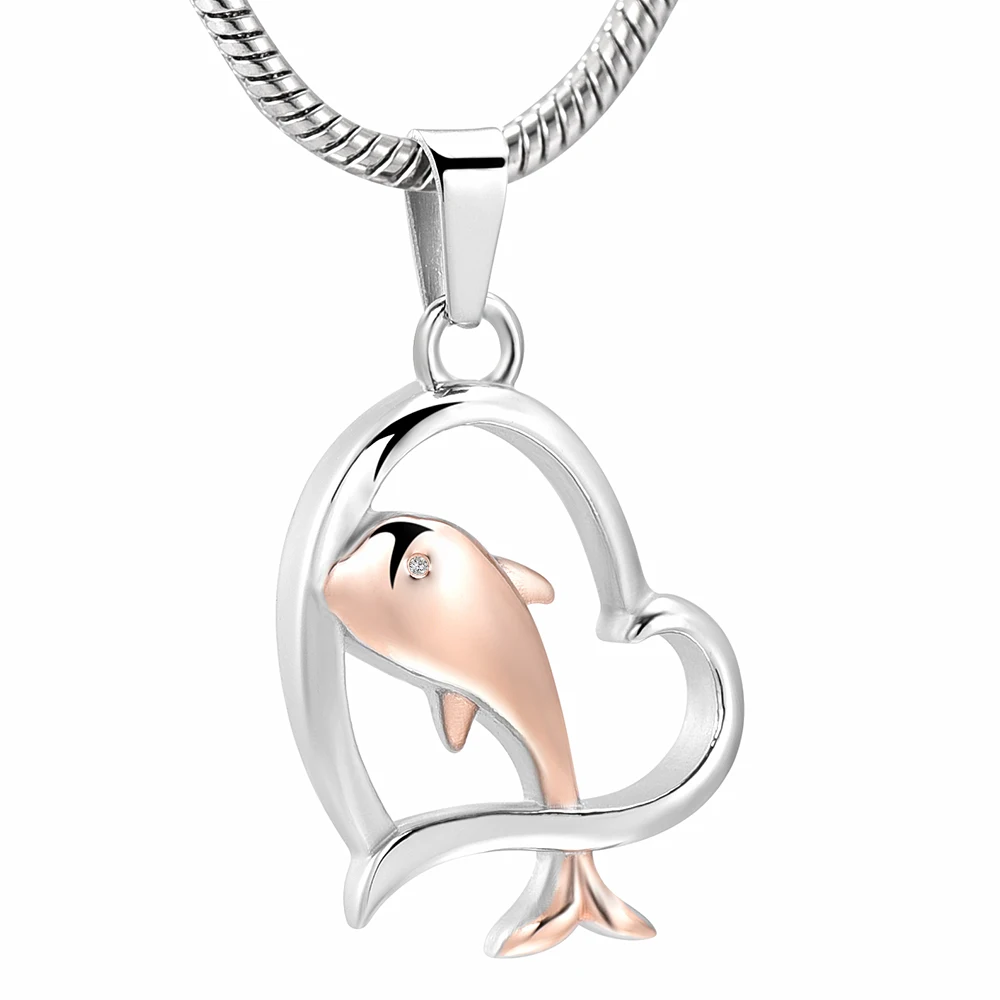 

Stainless Steel Dolphin Cremation Jewelry Cute Dolphin Jumping Through Heart Cremation Urn Pendant for Ashes