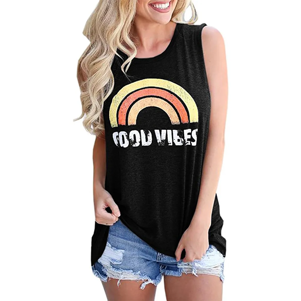 Стильная женская футболка для бара летние топы без рукавов с радужным принтом GOOD
