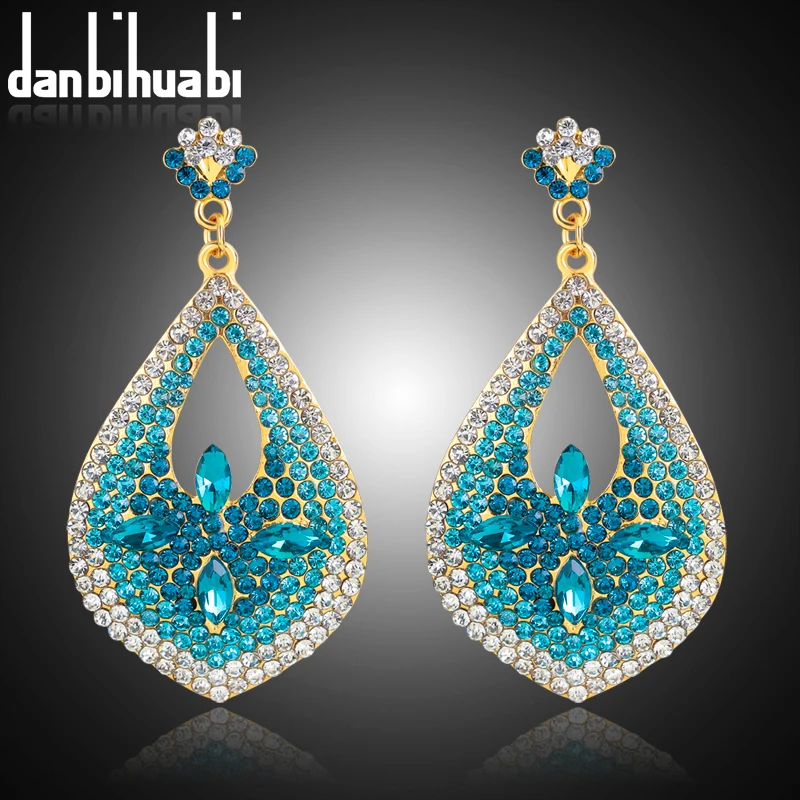 Новые Прозрачные Серьги с синими кристаллами и Ms большие золотые серьги высокого