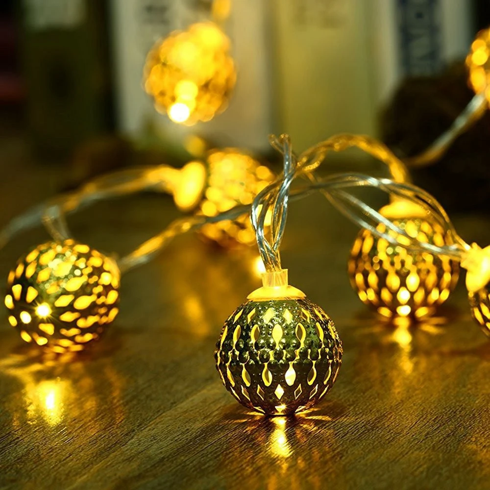Gold Moroccan String Lights Battery Operated 20 40 LED Warm White Fairy Light for Indoor Bedroom Curtain Patio Lawn Landscape | Лампы и