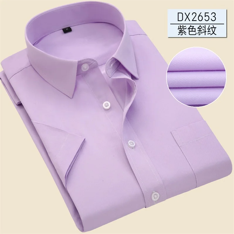 DX2653 Plus Size 5XL 6XL 7XL Business Casual Easy-Care Striped Twill Pure Color Short Sleeve Men Dress Shirt Large Big Blue Green - Цвет: DX2653
