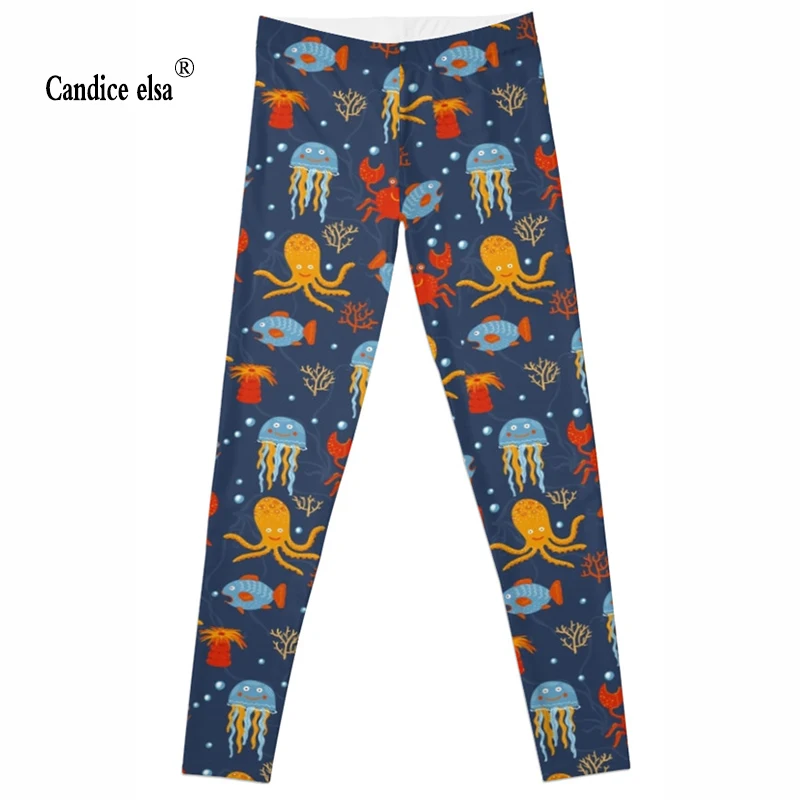 CANDICE ELSA women leggings elastic fitness legging sea world print leggins workout female pants drop shipping plus size | Женская