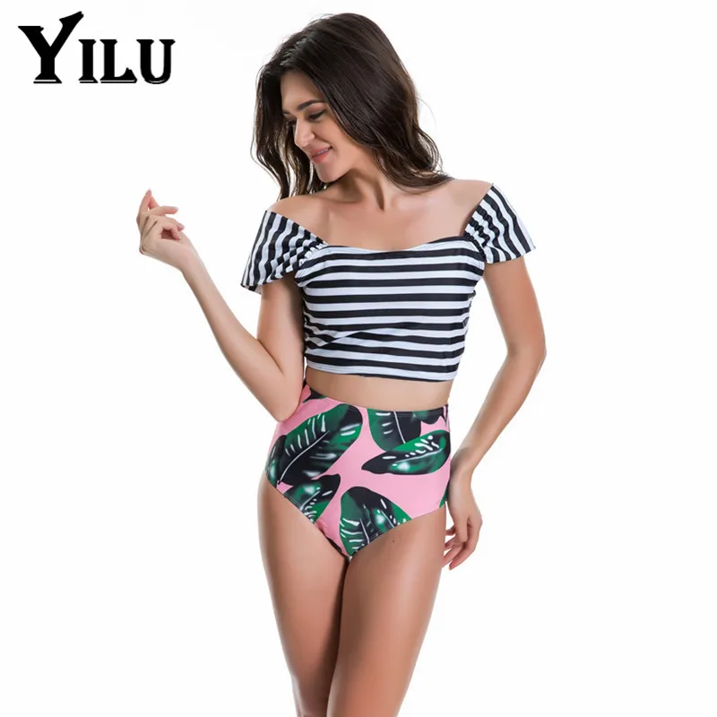 YILU Women Striped Swimwear 2018 New Bikini Sexy Brazilian Print Sets Bathing Suit Push Up Swimsuit Beach Biquini |