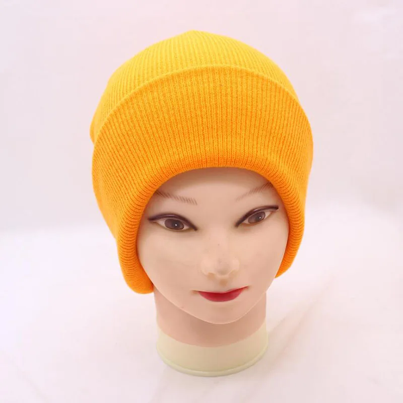 orange Новинка, зимние шапки унисекс, женские, хлопковые, одноцветные, теплые,, в стиле хип-хоп, вязанные шапки для женщин и мужчин, женские шапки Skullies Beanies - Цвет: orange