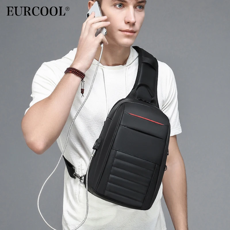 EURCOOL многофункциональная сумка через плечо мужская деловая с usb зарядкой