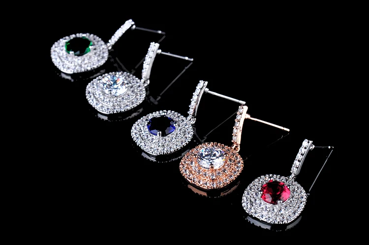 FIVE COLOR OPTIONS Brand Latest Design Glittering Cubic Zirconia Paved Halo Earrings Wedding Jewelry GLE3694 | Украшения и