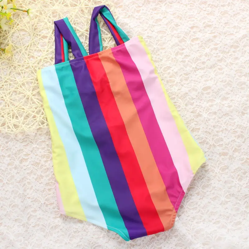 Bikini With Headband New 2019 Upgraded Kids Girls One Pieces Candy Color Striped Sling Bow Swimsuit Swimwear Biquini S91203X | Спорт и